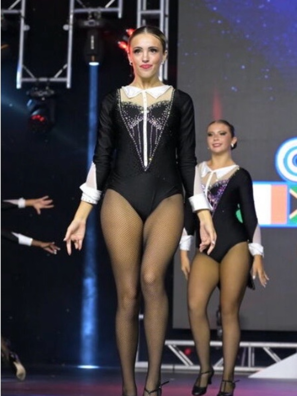 Glamour Black and White Rhinestone Tuxedo Dance Leotard Adult Medium